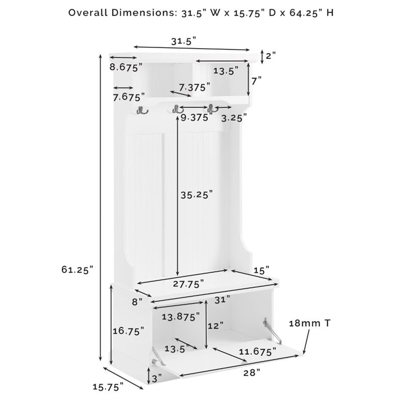 Crosley Furniture Shoreline Coastal MDF Wood Hall Tree in White