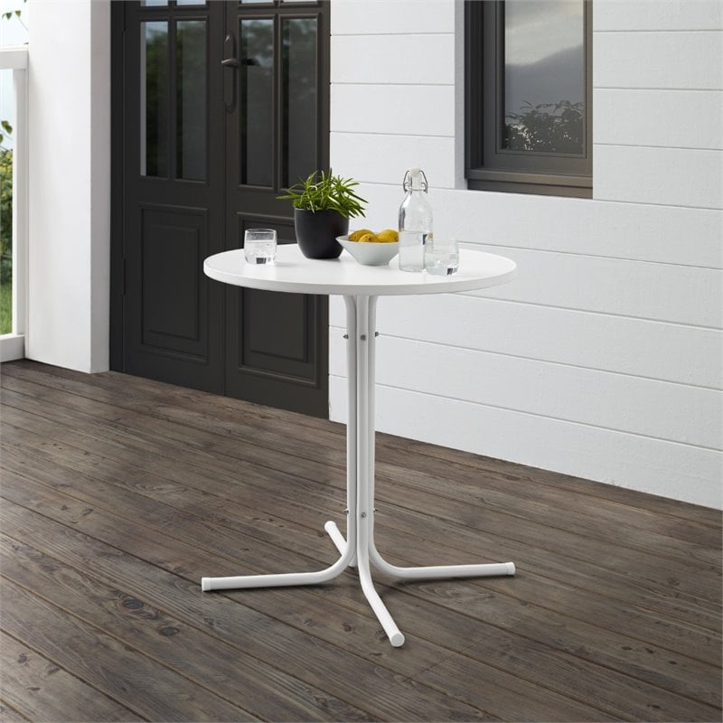 Crosley Furniture Griffith Retro Metal Outdoor Bistro Table in White Satin