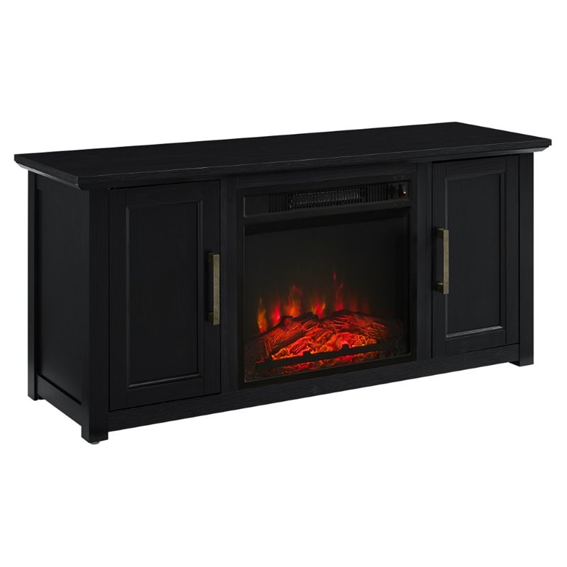 Crosley Camden 48" Rustic Low Profile TV Stand with Fireplace in Black