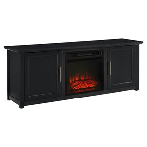 Crosley Furniture Camden 58&quotWood Profile TV Stand with Fireplace in Black