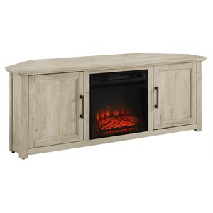 Crosley Furniture Camden 58&quotWood Corner TV Stand with Fireplace in Frosted Oak