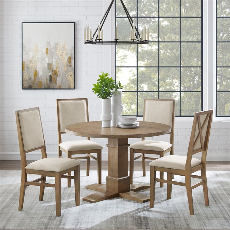 Crosley Furniture Joanna 5 Piece Modern Wood Round Dining Set in Rustic Brown