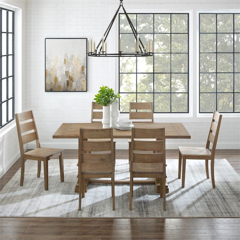 Crosley Furniture Joanna 7 Piece Modern Wood Dining Set in Rustic Brown