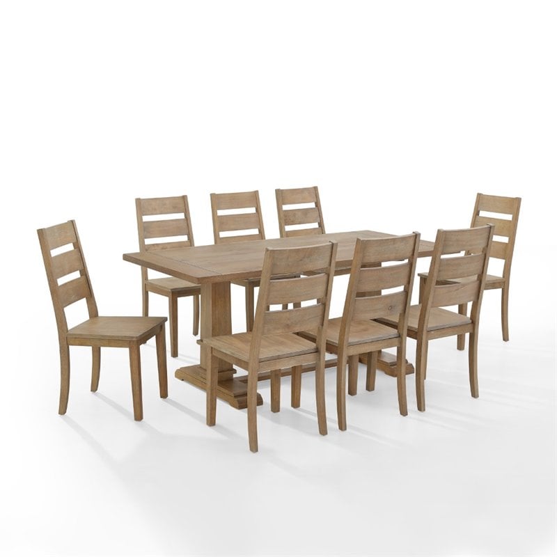 Crosley Furniture Joanna 9 Piece Modern Wood Dining Set in Rustic Brown