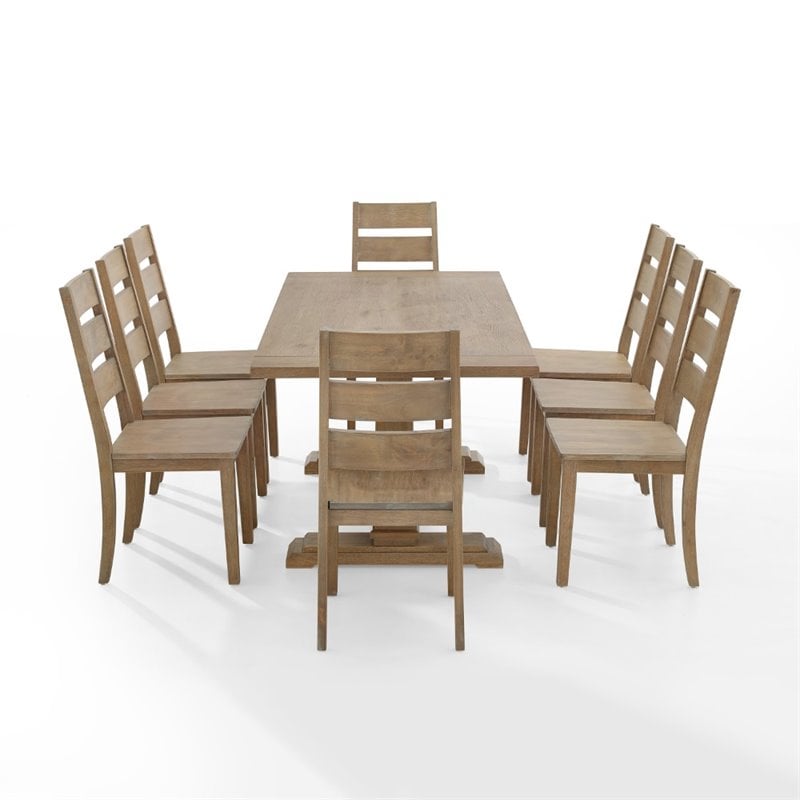 Crosley Furniture Joanna 9 Piece Modern Wood Dining Set in Rustic Brown