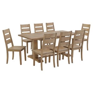 Crosley Furniture Joanna 9 Piece Modern Wood Dining Set in Rustic Brown