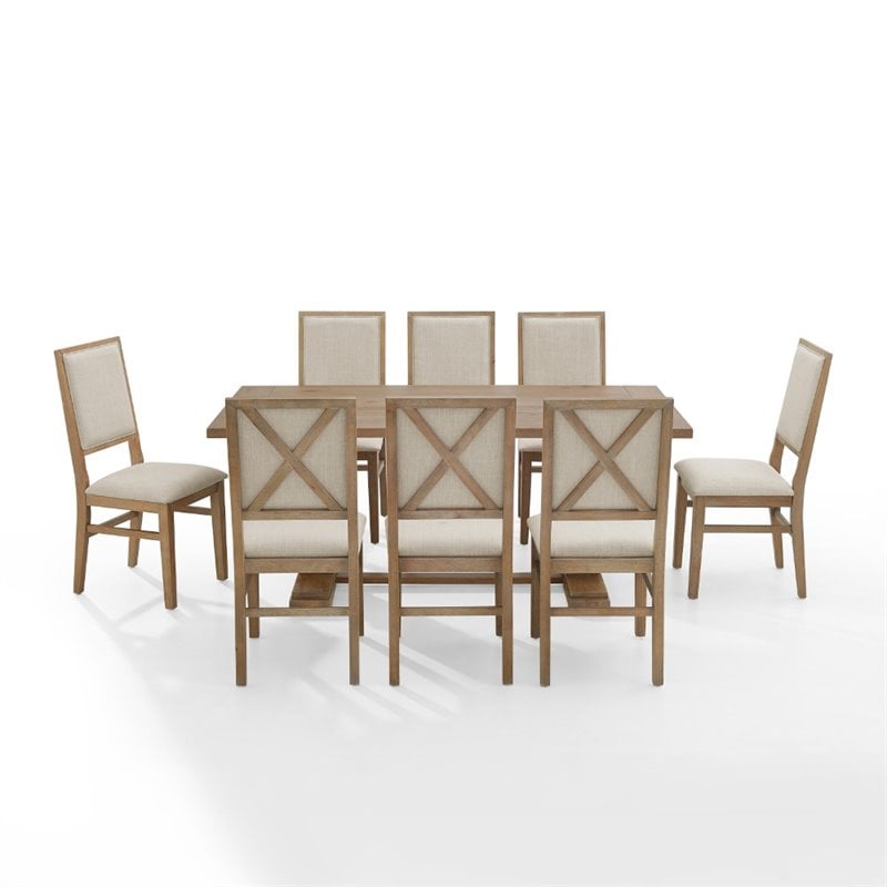 Crosley Furniture Joanna 9 Piece Modern Wood Dining Set in Rustic Brown