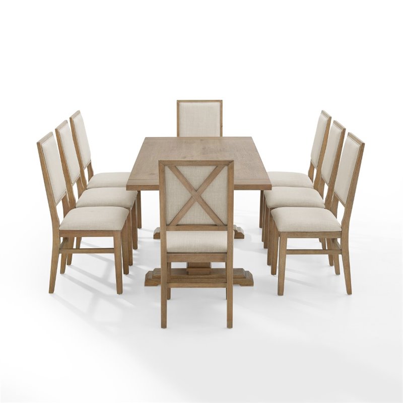 Crosley Furniture Joanna 9 Piece Modern Wood Dining Set in Rustic Brown
