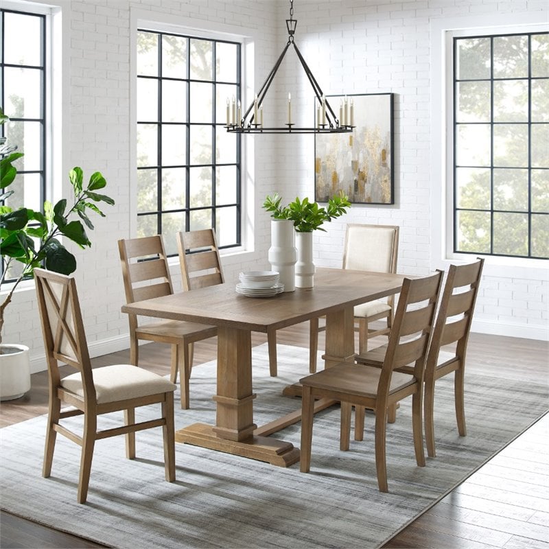 Crosley Furniture Joanna 7 Piece Modern Wood Dining Set in Rustic Brown
