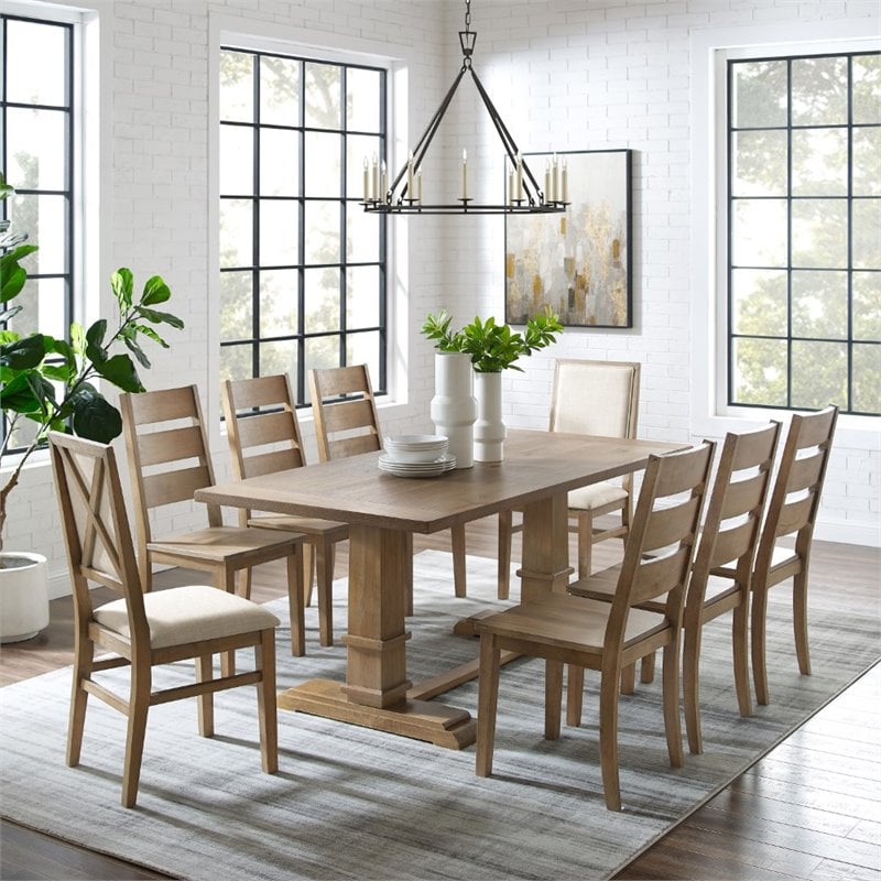 Crosley Furniture Joanna 9 Piece Modern Wood Dining Set in Rustic Brown