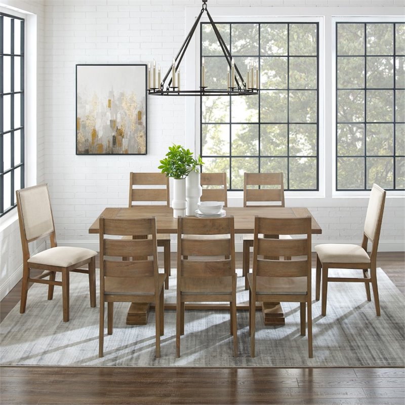 Crosley Furniture Joanna 9 Piece Modern Wood Dining Set in Rustic Brown