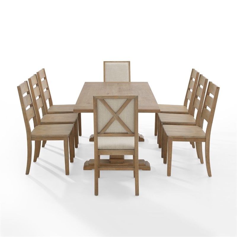Crosley Furniture Joanna 9 Piece Modern Wood Dining Set in Rustic Brown