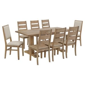 Crosley Furniture Joanna 9 Piece Modern Wood Dining Set in Rustic Brown