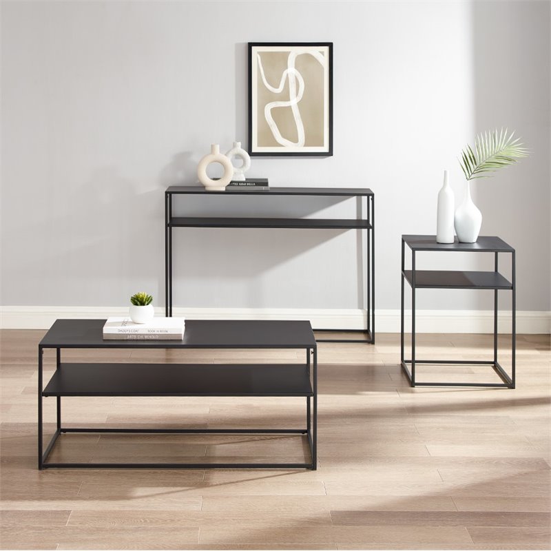 Crosley Furniture Braxton 3 Piece Modern Metal Coffee Table Set in Matte Black