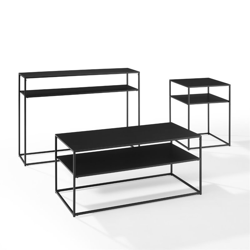 Crosley Furniture Braxton 3 Piece Modern Metal Coffee Table Set in Matte Black