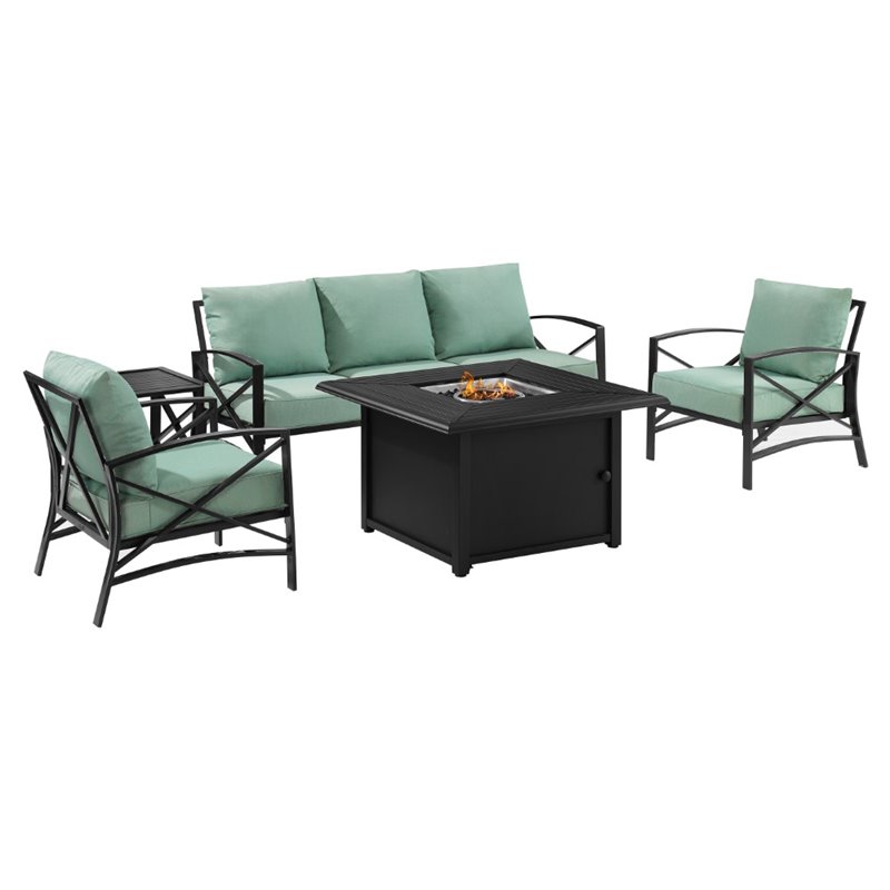 Crosley Furniture Kaplan 5 Piece Metal Outdoor Sofa Set in Mist Green