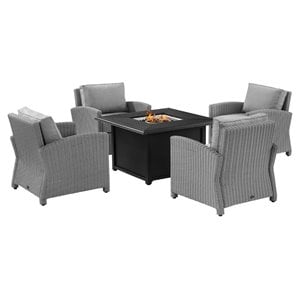 crosley bradenton 5 piece wicker conversation set with fire table in gray
