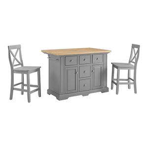 crosley furniture julia 3-piece transitional wood kitchen island set in gray