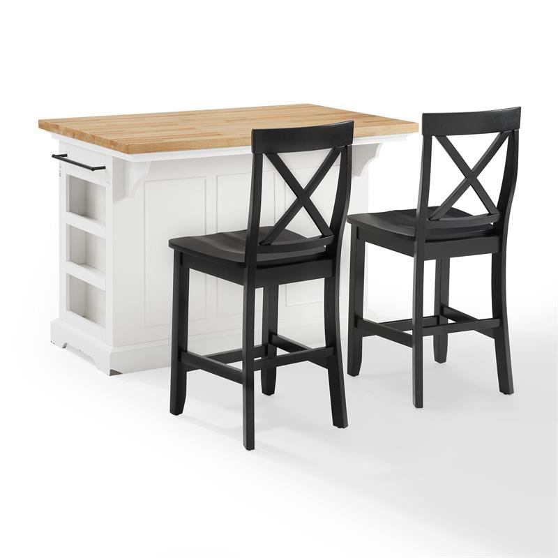 Crosley Furniture Julia 3-piece Wood Kitchen Island Set in White/Black