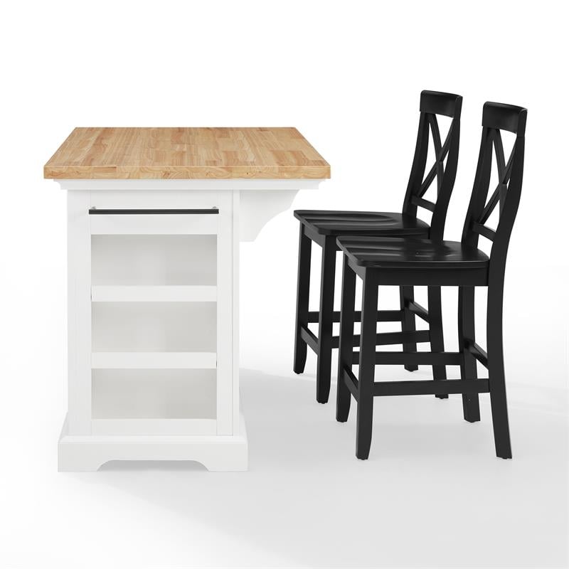 Crosley Furniture Julia 3-piece Wood Kitchen Island Set in White/Black