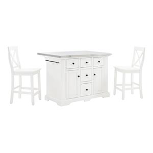 crosley furniture julia 3-piece wood kitchen island set in white