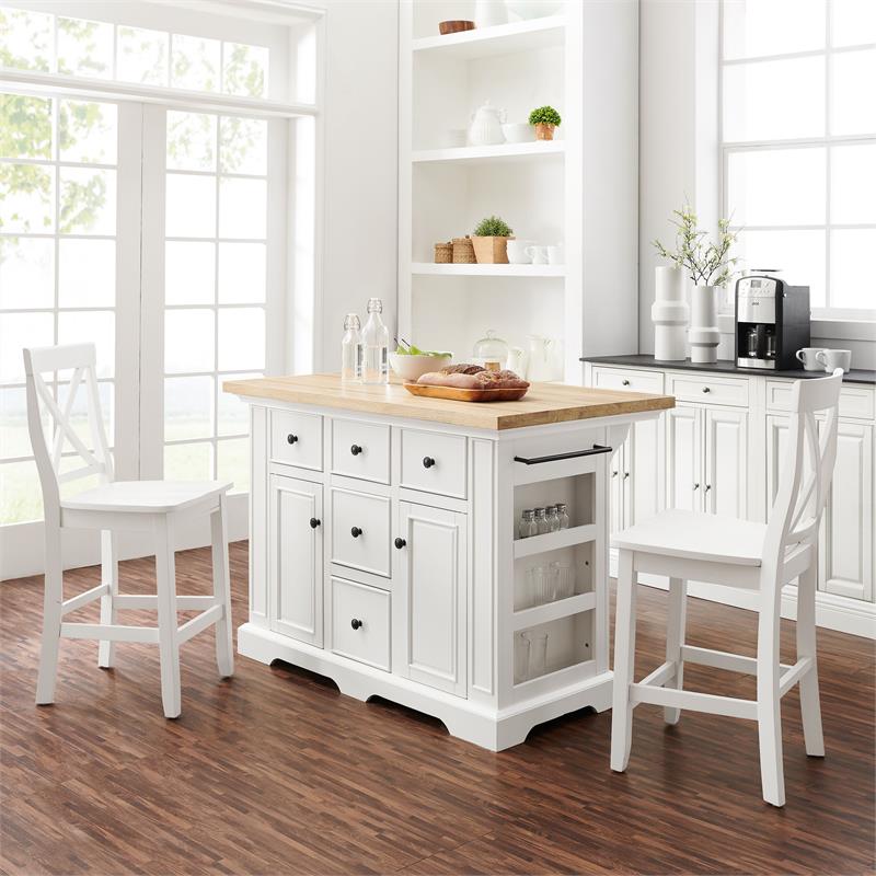 Crosley Furniture Julia 3piece Transitional Wood Kitchen Island Set in