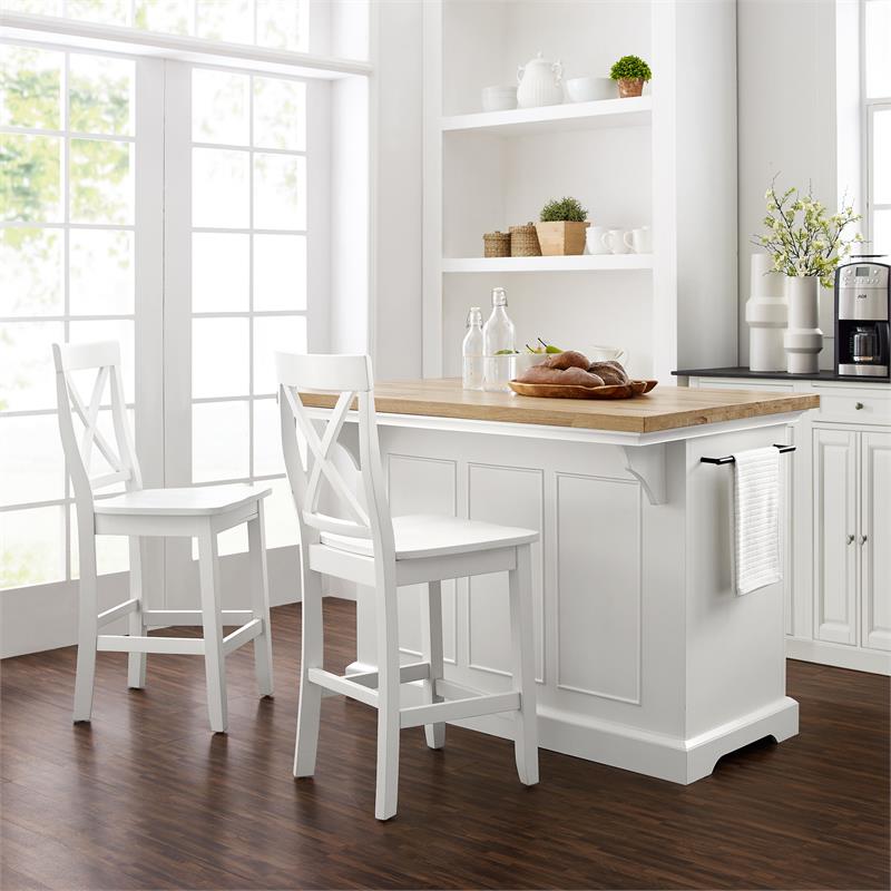 Crosley Furniture Julia 3-piece Transitional Wood Kitchen Island Set in White