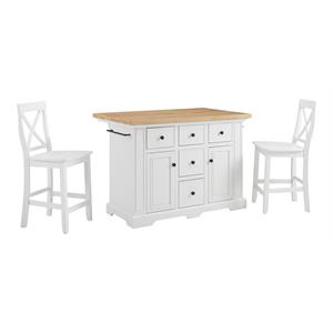 Crosley Furniture Julia 3-piece Transitional Wood Kitchen Island Set in White