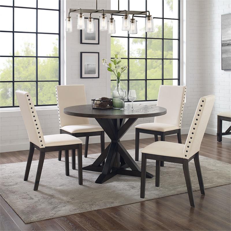 Crosley Furniture Hayden 5-piece Round Farmhouse Wood Dining Set in Slate/Cream