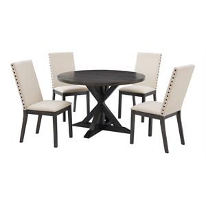 Crosley Furniture Hayden 5-piece Round Farmhouse Wood Dining Set in Slate/Cream