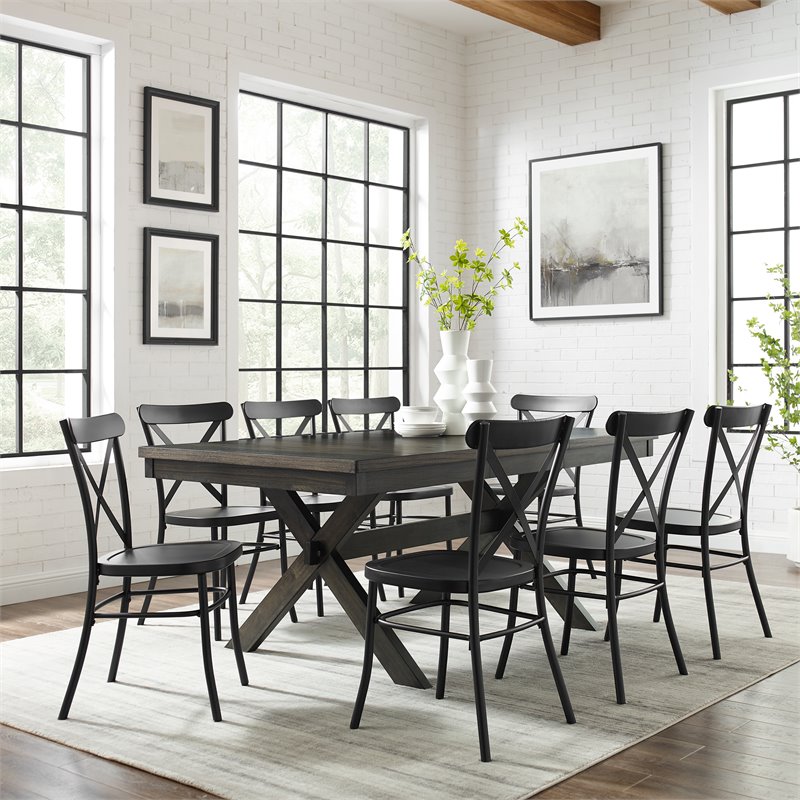 Crosley Furniture Hayden 9-piece Farmhouse Wood Dining Set in Matte Black