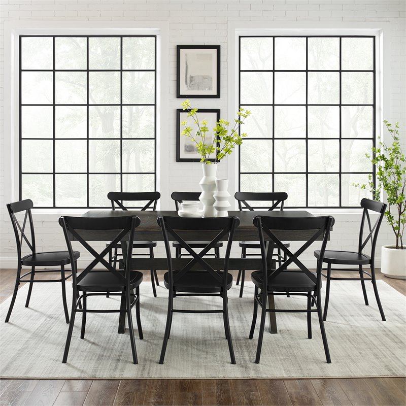 Crosley Furniture Hayden 9-piece Farmhouse Wood Dining Set in Matte Black