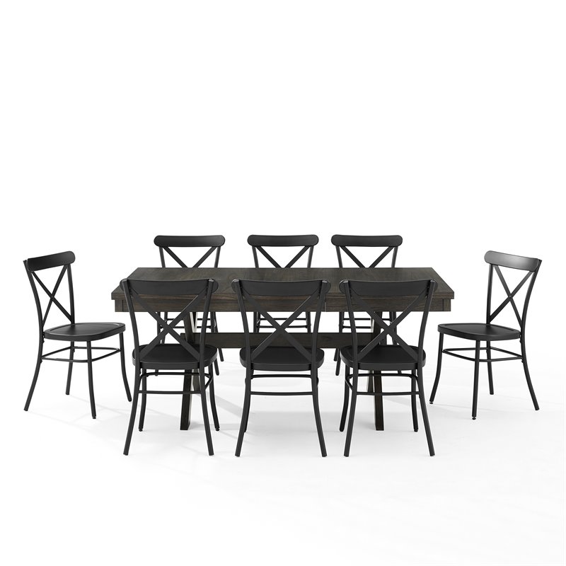 Crosley Furniture Hayden 9-piece Farmhouse Wood Dining Set in Matte Black