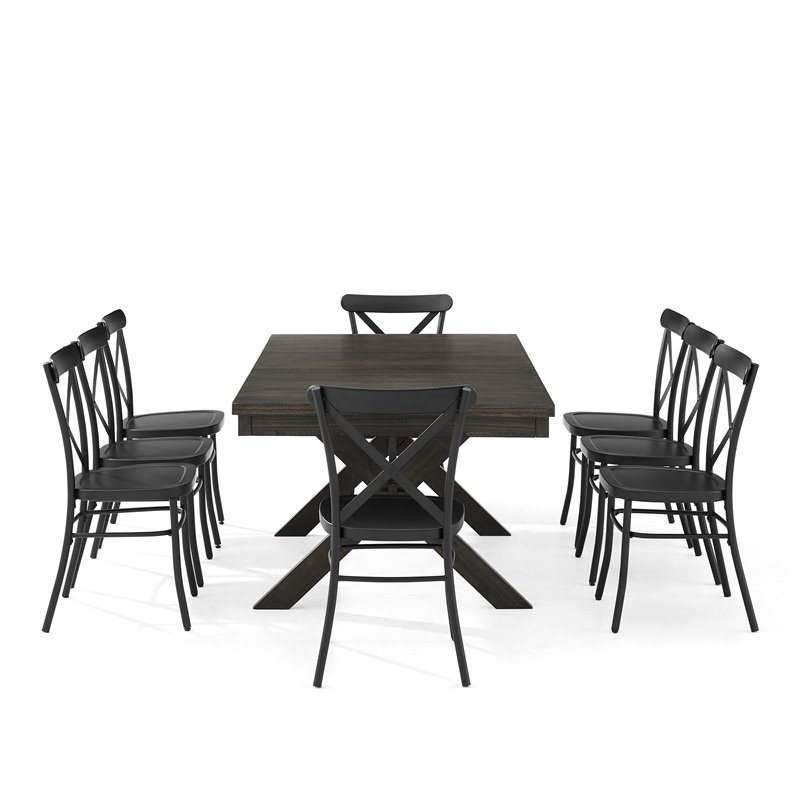 Crosley Furniture Hayden 9-piece Farmhouse Wood Dining Set in Matte Black