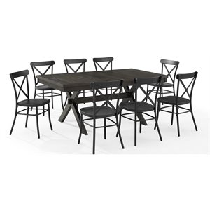 Crosley Furniture Hayden 9-piece Farmhouse Wood Dining Set in Matte Black