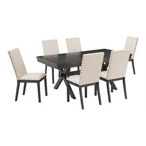 Crosley Furniture Hayden 7-piece Adjustable Wood Dining Set in Slate/Cream
