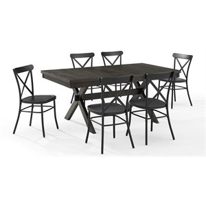 Crosley Furniture Hayden 7-piece Farmhouse Wood Dining Set in Matte Black/Slate