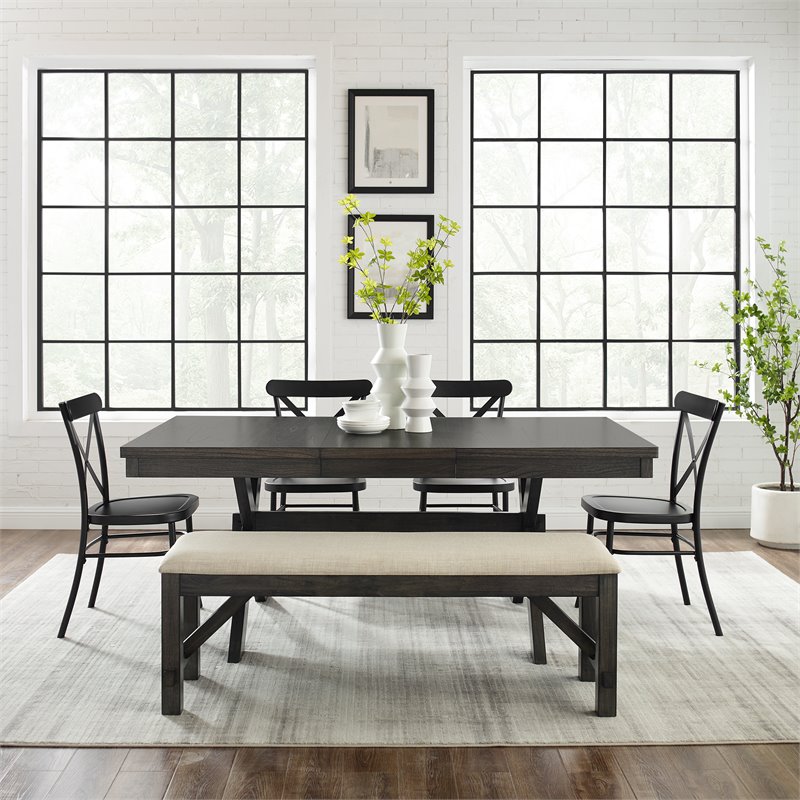 Crosley Furniture Hayden 6-piece Farmhouse Wood Dining Set in Matte Black/Slate