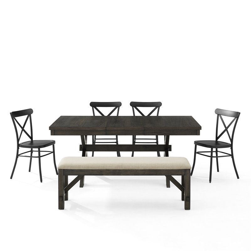 Crosley Furniture Hayden 6-piece Farmhouse Wood Dining Set in Matte Black/Slate