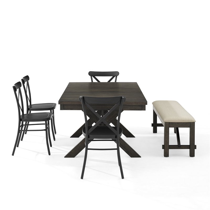 Crosley Furniture Hayden 6-piece Farmhouse Wood Dining Set in Matte Black/Slate