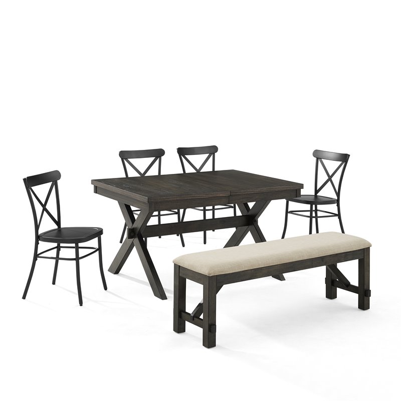 Crosley Furniture Hayden 6-piece Farmhouse Wood Dining Set in Matte Black/Slate