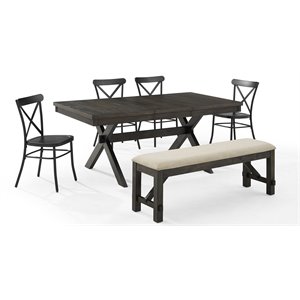 Crosley Furniture Hayden 6-piece Farmhouse Wood Dining Set in Matte Black/Slate