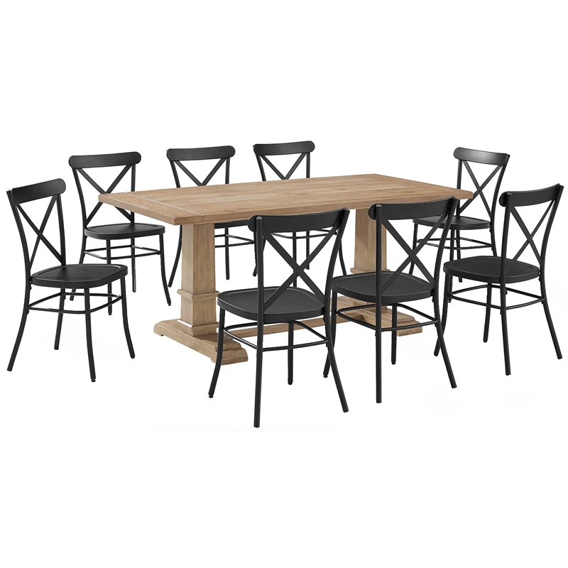 Crosley Furniture Joanna 9-piece Wood Dining Set in Matte Black/Rustic Brown