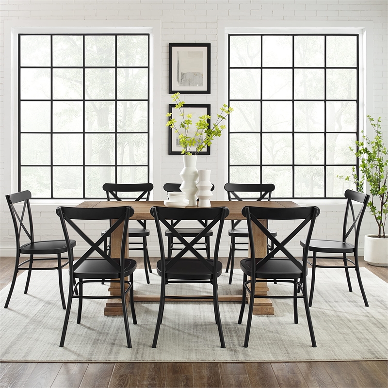 Crosley Furniture Joanna 9-piece Wood Dining Set in Matte Black/Rustic Brown
