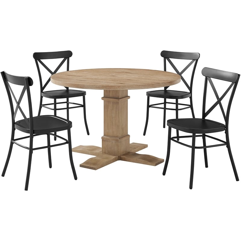 Crosley Furniture Joanna 5-piece Round Wood Dining Set in Matte Black/Brown