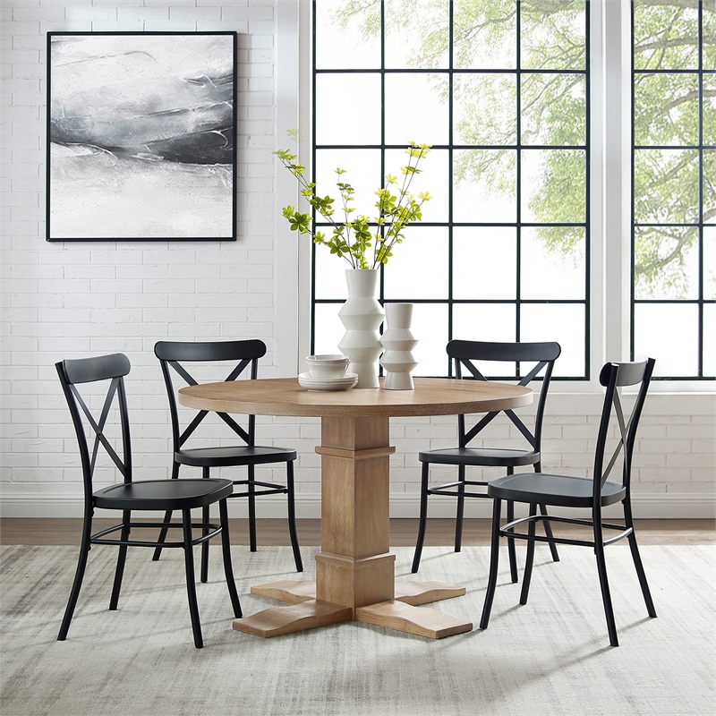 Crosley Furniture Joanna 5-piece Round Wood Dining Set in Matte Black/Brown