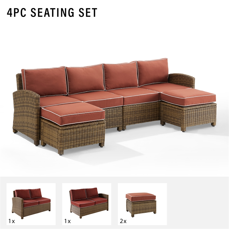 Crosley Furniture Bradenton 4-piece Fabric Outdoor Sectional Set in Sangria Red