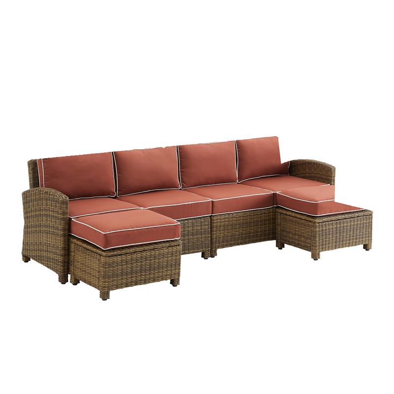 Crosley Furniture Bradenton 4-piece Fabric Outdoor Sectional Set in Sangria Red