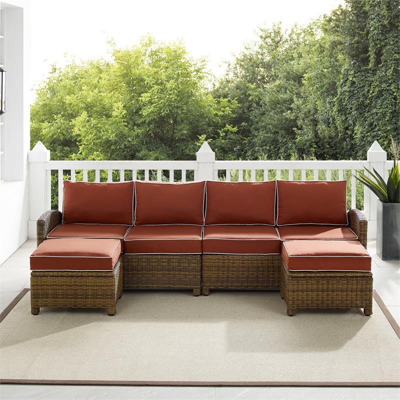 Crosley Furniture Bradenton 4-piece Fabric Outdoor Sectional Set in Sangria Red