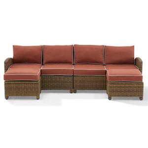 Crosley Furniture Bradenton 4-piece Fabric Outdoor Sectional Set in Sangria Red